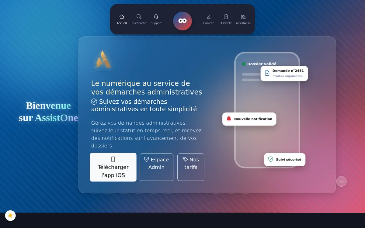 Page d'accueil de ServiceOne : suivi des démarches administratives